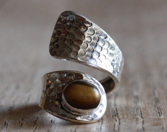 TIGERS EYE RING - Adjustable - 925 Ring - Sterling Silver Ring - Tigers eye - Gemstone - Gift - Vintage Ring - Oxidised Ring - Bespoke