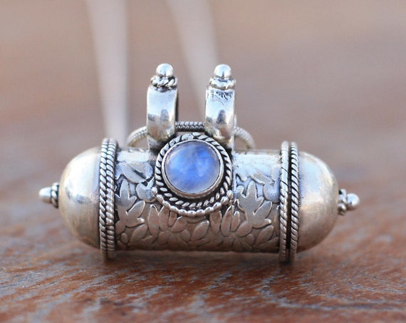 MOONSTONE MANTRA NECKLACE - Sterling Silver - Mantra Box - Buddhist - Prayer Box - Mala - Meditation - Yoga - Crystal - Ashes Necklace