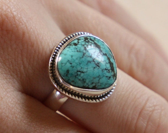 NAVAJO TURQUOISE RING - One size - Sterling silver ring - Crystal ring - Semi precious - Turquoise jewellery - Statement - Valentines gift