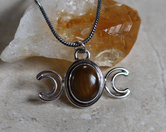MOON GODDESS NECKLACE - Tigers eye - Moon Jewellery - Star sign - Gemstone - Horoscope - Crescent Moon - Crystal Necklace - Bespoke