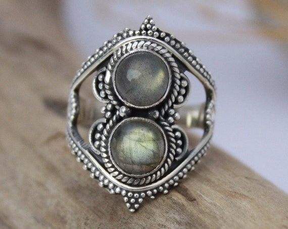 TRIBAL LABRADORITE RING- Sterling Silver- Gemstone Ring- Moonchild- Glitter- Galaxy- Bohemian-Statement Ring- Rare- Handmade crystal ring