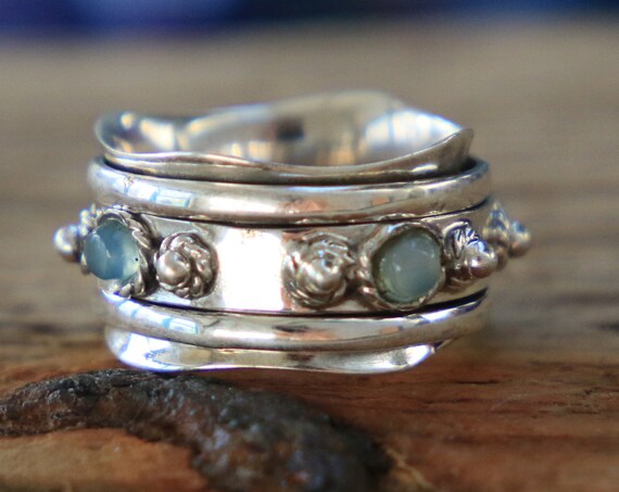 LABRADORITE SPINNER RING - 925 Sterling Silver - Meditation Ring - Mantra - Crystal Ring - Spinning Ring - Fidget Spinner Ring - Anxiety