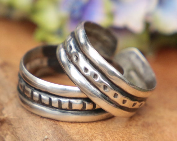 SILVER RING SET - 925 Sterling Silver Stack Rings - Adjustable - Oxidised Rings - Tribal - Vintage style - Stack rings - Unisex - Mens Ring
