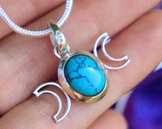 TURQUOISE TRIPLE MOON - Moon Jewellery - Starsign - Gemstone - Horoscope - Moon Goddess - Crystal Moon - Birthstone - Galaxy Jewel - Goddess