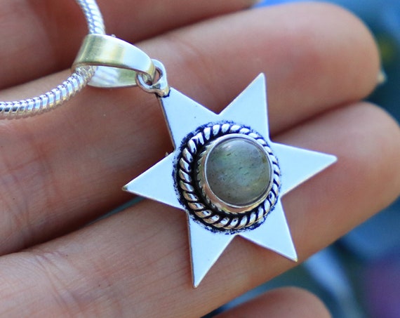 LABRADORITE STAR NECKLACE - Oxodised Silver Labradorite necklace - Healing Crystal Chakra Jewelry - Festival style - Cosmic - Galaxy Gift