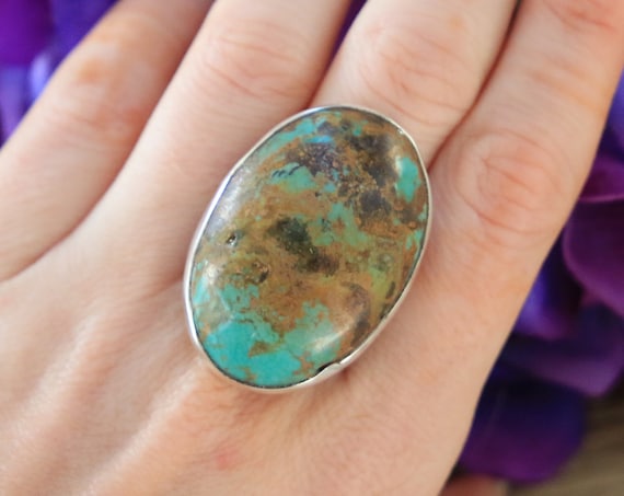 RARE TURQUOISE RING - Natural Turquoise - Healing Crystal Ring - Sterling Silver Ring - Navajo - Aztec - Chakra - Semi Precious - Atlas