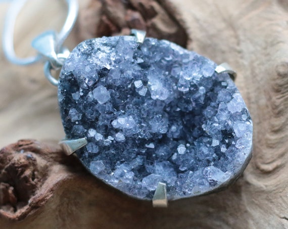 AMETHYST DRUZY NECKLACE - Sterling silver - Raw - Natural Crystal - February Birthstone - Chakra - Energy Necklace - Rare crystal - Bespoke