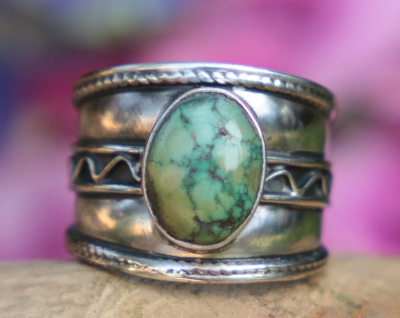 VINTAGE TURQUOISE RING - 925 Sterling Silver - Adjustable ring - Navajo - Oxidised Ring - Birthstone - Unisex - Gift - Crystal - Gemstone