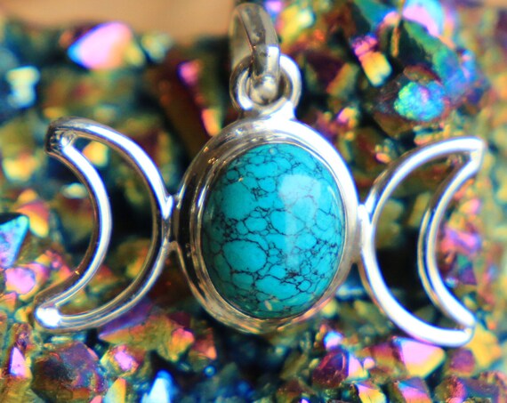TURQUOISE TRIPLE MOON - Moon Jewellery - Starsign - Gemstone - Horoscope - Moon Goddess - Crystal Moon - Birthstone - Galaxy Jewel - Goddess