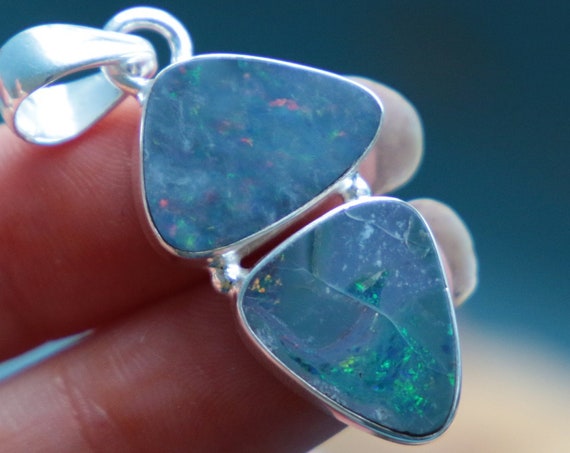 RARE OPAL NECKLACE - 925 Sterling Silver - Australian Opal - Healing - Chakra - Premium Necklace - Summer - Gift - Unique - Two Stone