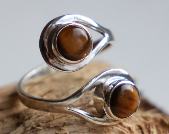 ADJUSTABLE TIGERSEYE RING - 925 Sterling Silver Ring - Tiger eye - Healing Crystal - Gemstone ring - Gift - Vintage Ring - Birthstone