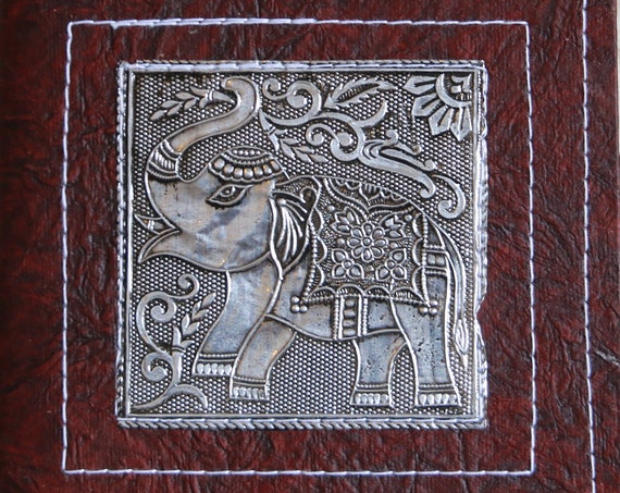 ELEPHANT JOURNAL - Embossed Silver Notebook - Sketchbook - Dream Journal - Travel Scrapbook - Handmade Rag Paper - Vegan - Creative gift