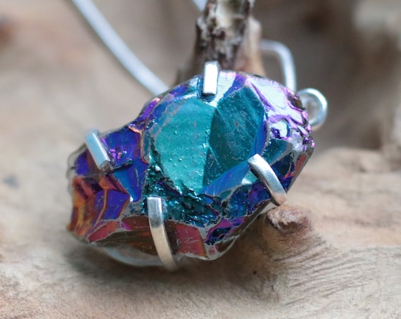 BLUE TITANIUM NECKLACE - Rare Crystal - Sterling Silver - Rainbow - Aura Necklace - Angel Quartz - Festival - Crystal - Gemstone - Galaxy