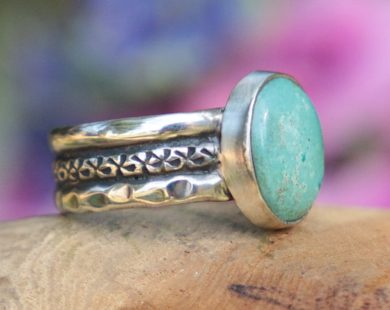TURQUOISE STACK RING - Adjustable - Thin 925 Silver - Textured Ring - Navajo - Statement ring - December Birthstone - Gift - Crystal Ring