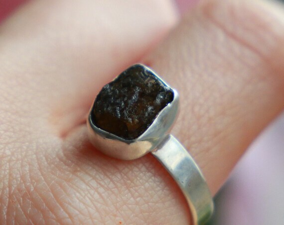 DARK GREEN TOURMALINE - Deep Green Sterling silver Ring - 925 - Unpolished - Rustic Gemstone - Organic Natural Crystal Ring - Bespoke Boho