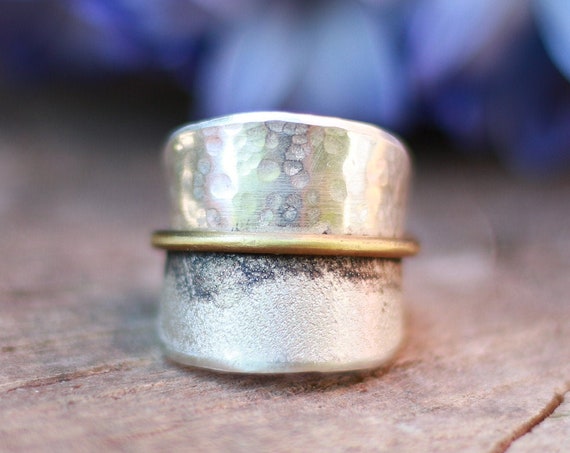 BESPOKE LEAF RING - 925 Sterling Silver - Adjustable ring - Oxidised silver - Nature inspired - Rustic - Organic - Raw Texture Jewellery