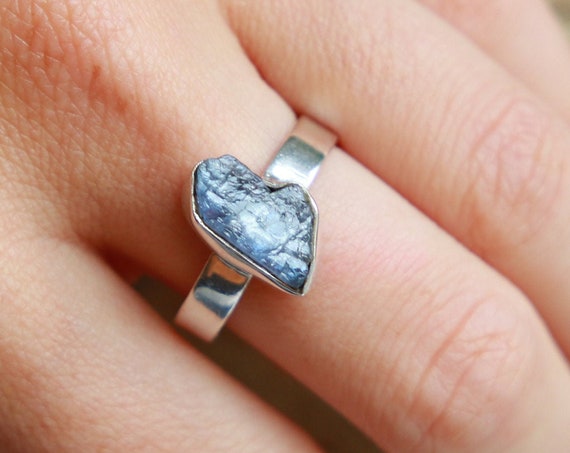 RUSTIC KYANITE RING - Rare Blue Crystal - Sterling silver - 925 - Unpolished Natural Gemstone - Raw / Rough - Organic Crystal Jewellery Gift
