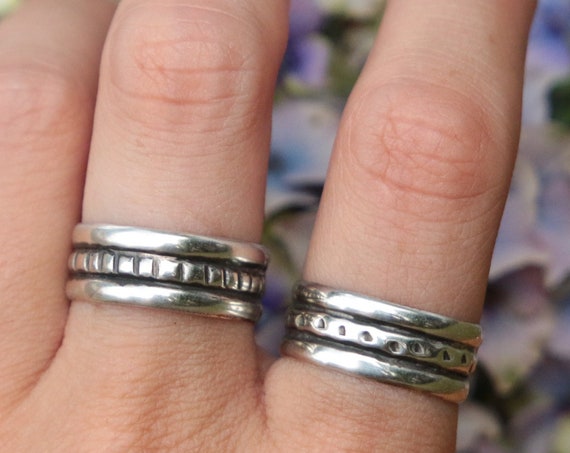 SILVER RING SET - 925 Sterling Silver Stack Rings - Adjustable - Oxidised Rings - Tribal - Vintage style - Stack rings - Unisex - Mens Ring