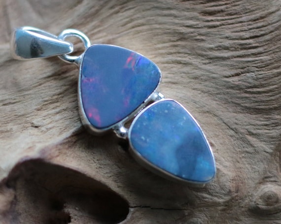 AUSTRALIAN OPAL NECKLACE - 925 Sterling Silver - Luxury Necklace - Summer - Rare Double Crystal - Artist Crystal - Glowing - Birthstone