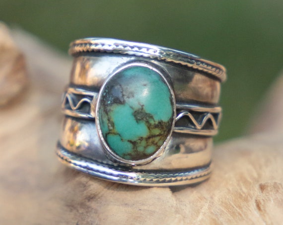 CHUNKY TURQUOISE RING - 925 Sterling Silver - Adjustable ring - Ethnic - Vintage - Hippie - Bohemian - Oxidised Ring - Navajo - Unisex