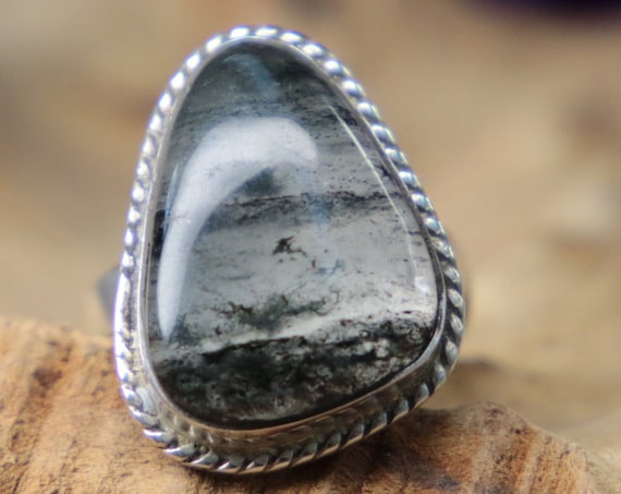 SILVER STORM RING - Black moss Agate - Adjustable - Sterling silver Crystal ring - Jewelry - Magic Ring - Healing Crystal - Bespoke - Ooak
