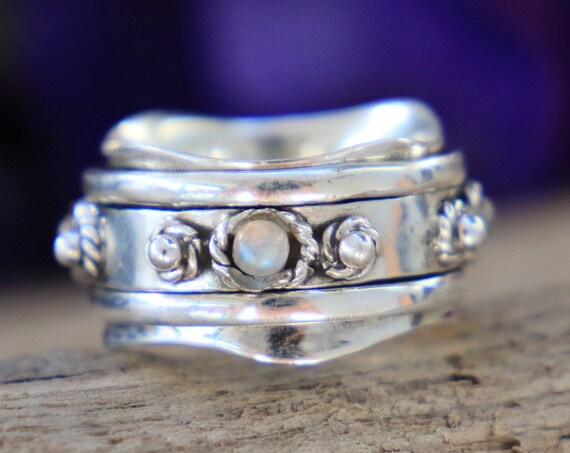 MOONSTONE SPINNER RING - 925 Sterling Silver Meditation Ring - Crystal Mantra Ring - Spinning Ring - Fidget Spinner Ring - Anxiety Ring