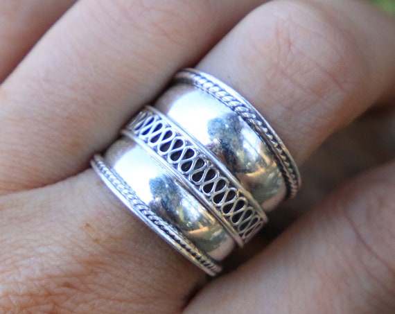 STATEMENT TRIBAL RING - 925 Sterling Silver - Adjustable ring - Ethnic - Vintage style - Hippie - Oxidised Ring - Unisex ring - Mens ring