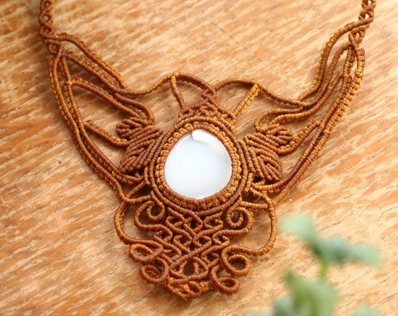 MYSTIC AGATE NECKLACE - Xl Macrame Choker - Rare - Handmade Amulet - Autumn Gift - Yoga Reiki Jewellery - Nature - Leaf Jewelry - Adjustable