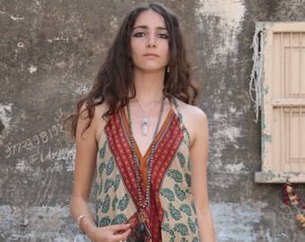 GYPSY SOUL JUMPSUIT - Summer - Wedding - Festival - Handmade - Vintage Sari fabric - Festival - Hippie - Halterneck - Couture - Upcycled