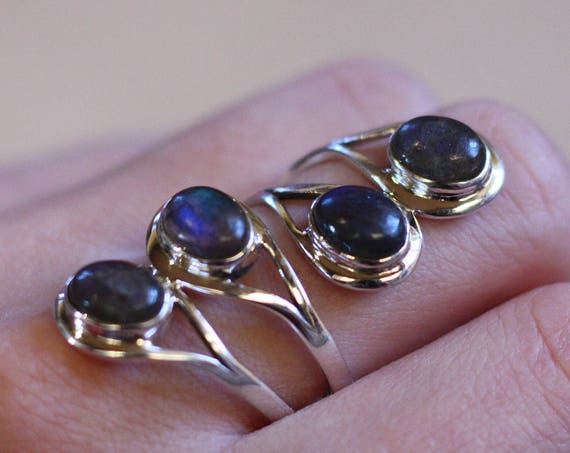4 Stone labradorite Ring - ADJUSTABLE - 925 Sterling Silver Ring - Statement Ring - Healing Crystal - Gemstone - Vintage Ring - Valentines