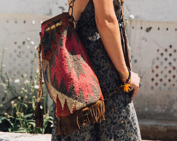 MAGIC CARPET BAG - Vintage Backpack - Aztec Bag - Three way bag - Rucksack - Ethnic Rug - Recycled Fabric - Satchel - Backpack - Bucket bag