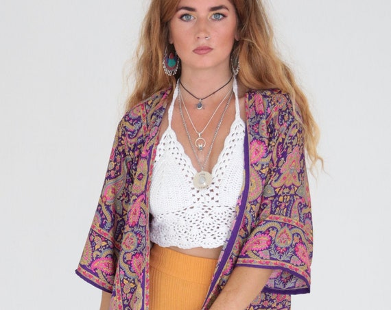VINTAGE PAISLEY KIMONO - Beach Cover Up - Asymmetric Style - 60's Sun Robe - 70's Clothing - Paisley Jacket - Stevie Nicks Festival Kimono