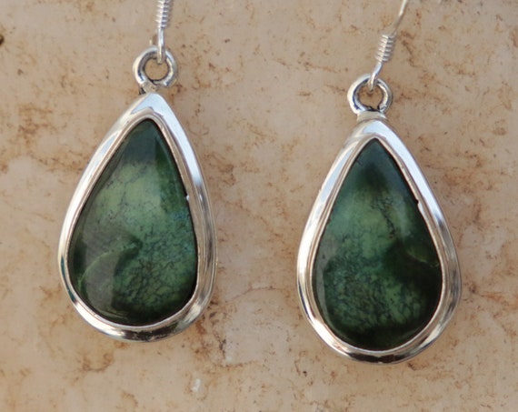 RICH TURQUOISE EARRINGS - 925 Sterling Silver Earrings - Gemstone - Green Turquoise - Handmade - Natural - Vintage - Bespoke - Birthstone
