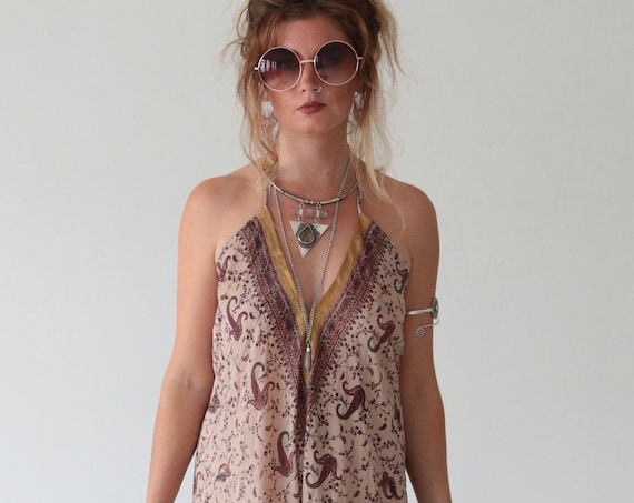 RUBY SPARROW JUMPSUIT - Luxury Indian Jumpsuit - Block print Silk - Vintage Style - Hippie Halter neck Harem Jumpsuit - 70's 60's Bohemian