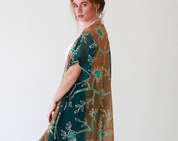 LUXURY UPCYCLED KAFTAN - Embellished Vintage Cape - Recycled Indian Fabric - 70's boho - 60's folk style - Retro hippie coat - Beach Shawl