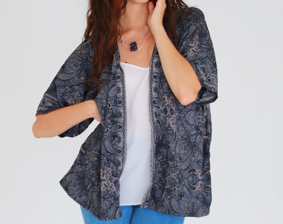 MIDNIGHT SKY CROP - Bohemian Silk Vacation Top - Slow Fashion - Summer Wedding Outfit - Autumn Wrap Top - Indian Style Jacket - Gypsy Top