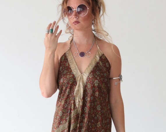 LUXURY BESPOKE JUMPSUIT - Handmade Harem Jumpsuit - Vintage Silk Blend fabric - Re-worked Halter Neck - All in one - Summer - Beach Dress