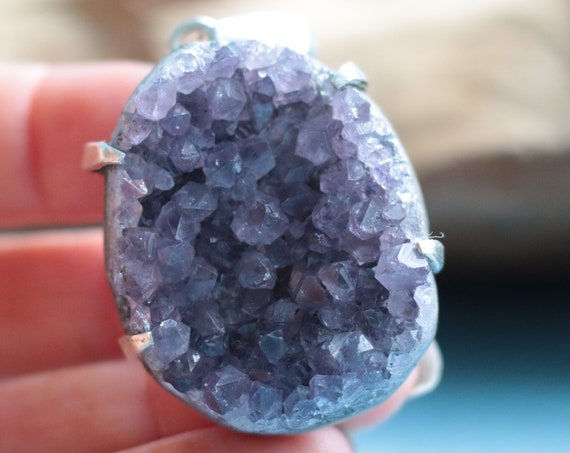 RAW AMETHYST DRUZY - Sterling silver - Rough Natural Gemstone - Birthstone - Rare - Bespoke - Glitter - Handmade - Gift - Valentines