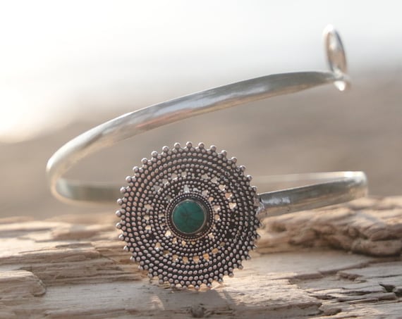 TURQUOISE ARM CUFF - Festival Arm Cuff - Tribal - Upper Arm Cuff - Silver Cuff - Healing Crystal Jewellery - Arm Band - Festival - Gemstone