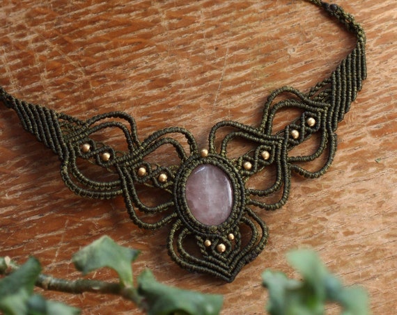 STUNNING ROSE QUARTZ - Xl Micro Macrame Crystal Necklace - Love Stone - Natural Crystal - Adjustable jewellery - Xmas Gift - Valentines Gem