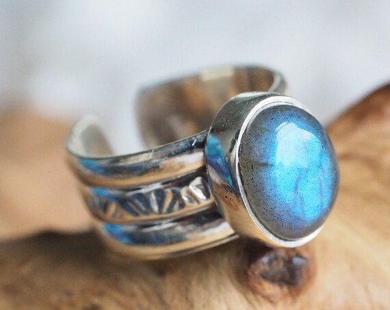 ADJUSTABLE 3 BAND RING - Labradorite - Sterling Silver - Healing Crystal - Statement - Limited Edition - Glitter - Gemstone - Chakra - Gift