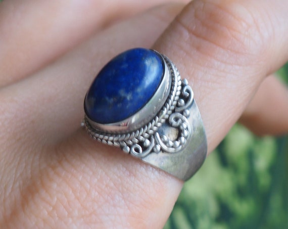 LAPIS LAZULI RING - Healing Crystal Ring - Statement Lapis lazuli Ring - Ethnic Ring - Vintage Ring - Sterling Silver Ring - Afghan Crystal