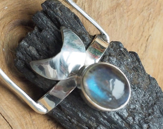 KYANITE & LABRADORITE NECKLACE - 925 Sterling silver Pendant - Unisex Pendant - Rough / Raw Crystal - Large Necklace - Silver Moon Jewelry