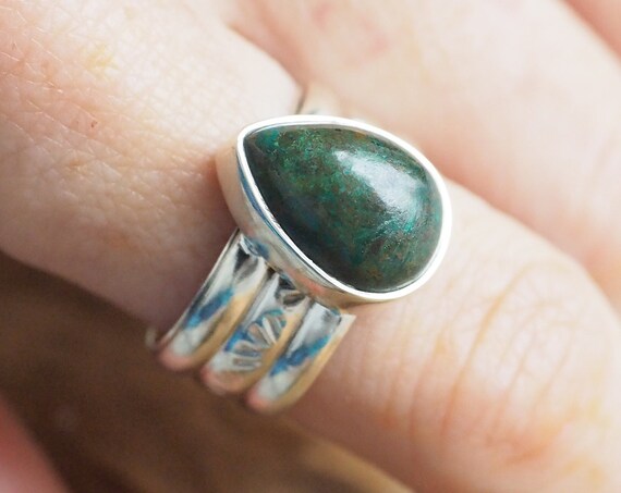 3 BAND MALACHITE RING - Adjustable - One of a kind - Sterling Silver - Navajo Jewellery - Stack ring - December Birthday - Birthstone - Gift