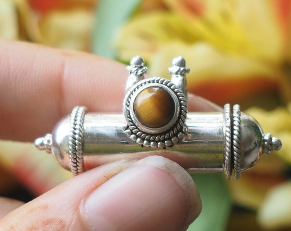 TIGERS EYE NECKLACE - Solid Sterling Silver Locket - Mantra Prayer Box - Photo Ashes Keepsake Necklace - Ash Jewelry - Unisex - Affirmation
