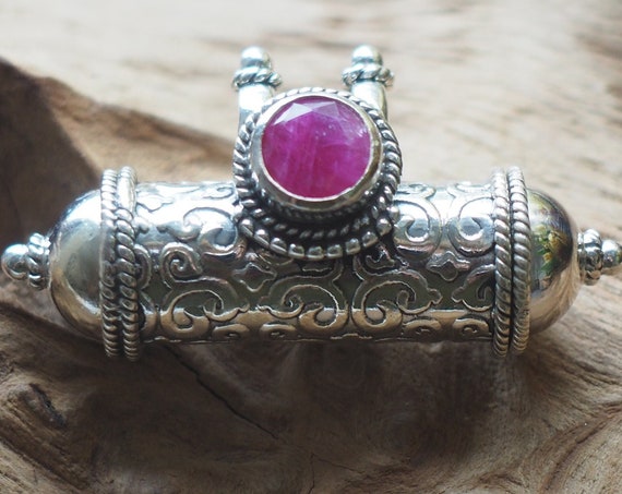 RARE FACETED RUBY - Mantra Locket necklace - Solid Sterling Silver - Mantra Box Crystal Necklace - Ashes necklace - Affirmation - Prayer box
