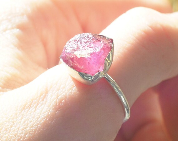RUBY SALE RING - High Vibration Stone - Sterling silver 925 - Unpolished Raw Crystal - Natural Gemstone - Rough Organic Gemstone - Minimal