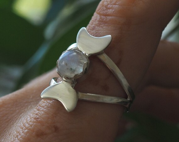 TRIPLE MOON GODDESS - Sterling Silver Ring - Moonstone - Moon Jewellery - Gemstone - Crystal Moon - Adjustable Ring - Halloween Jewelry
