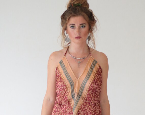 RETRO HAREM JUMPSUIT - Bohemian - Summer - Vintage Fabric - Wedding outfit - Festival fashion - Backless Maxi dress - Bespoke Jumpsuit