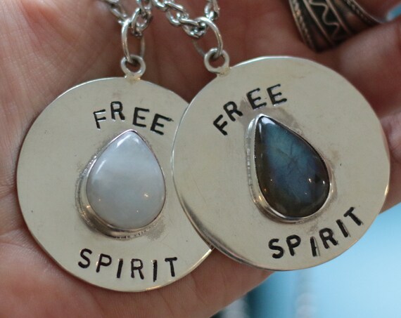 FREE SPIRIT NECKLACE - Large Labradorite Sterling silver Necklace - Stamped - Dog Tag - Spiritual Jewelry - Healing Crystal - Chakra reiki